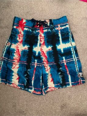 Body Glove Teal, Red & White Tropical Swim Trunks
